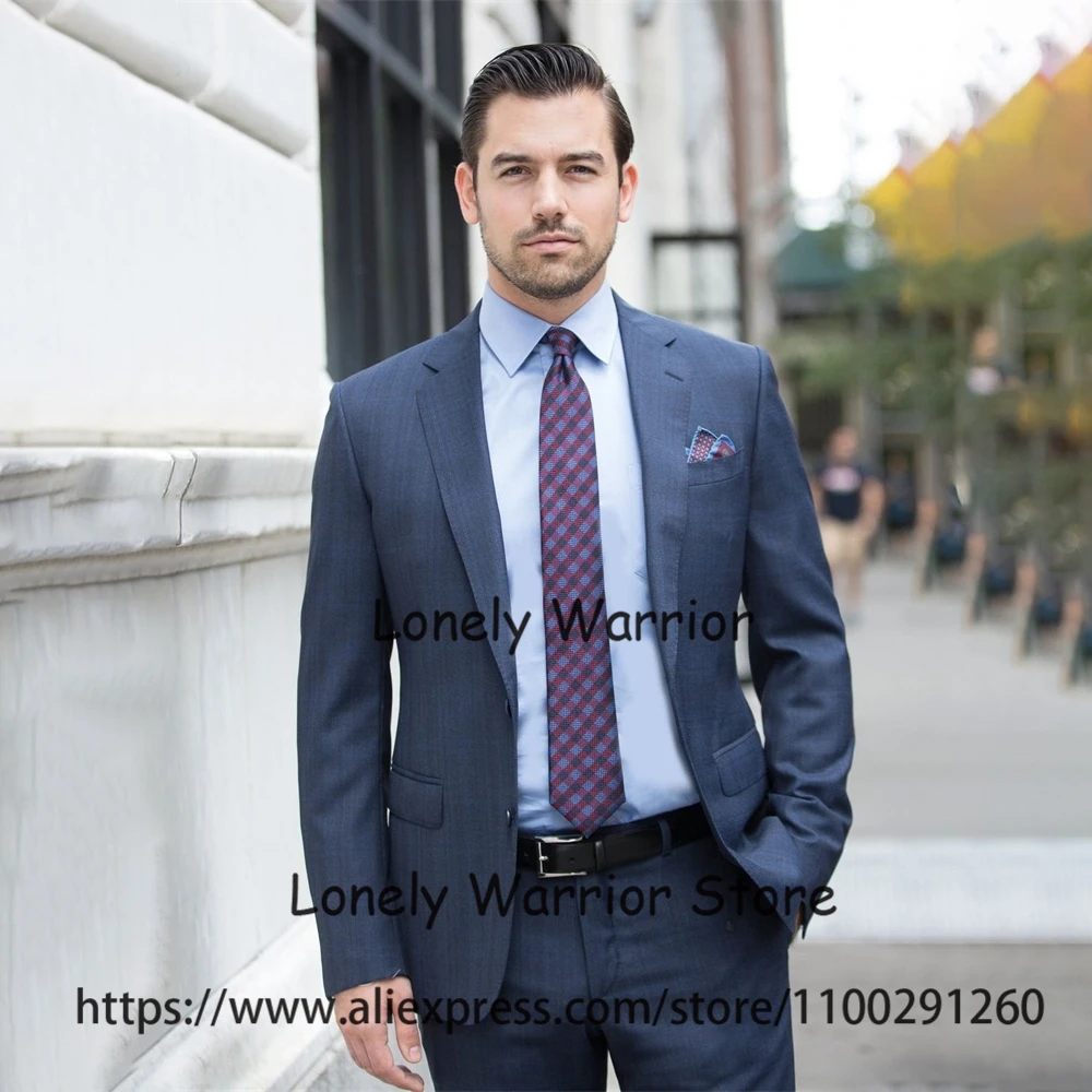 

Fashion Navy Blue Notched Lapel Men Suit Slim Fit Formal Business Blazer Wedding Groom Tuxedo Costume Homme 2 Piece Jacket Pants