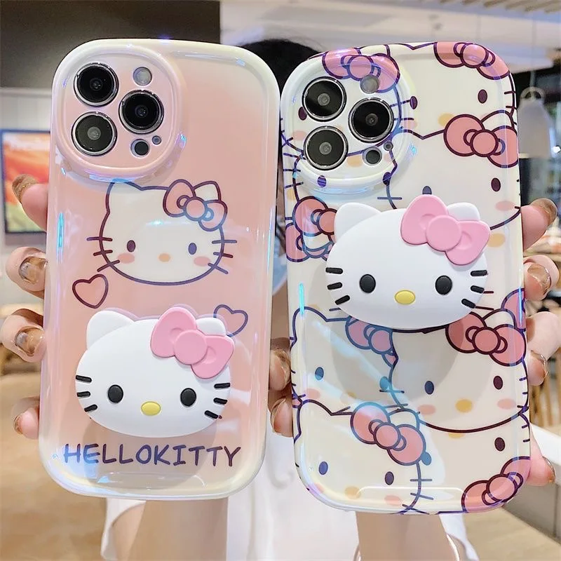 

Cute Cartoon Sanrio Hello Kitty With Bracket Phone Case For iPhone 14 13 12 11 Pro Max 14 Pro X XR XS MAX Back Cover Coque