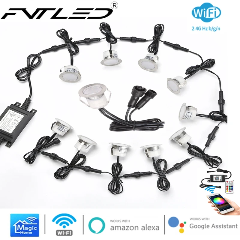 

20PCS FVTLED WIFI Smart LED Deck Lights RGB 45mm Underground Light IP67 Waterproof Pathway Lighting Lamp For Alexa Google Home