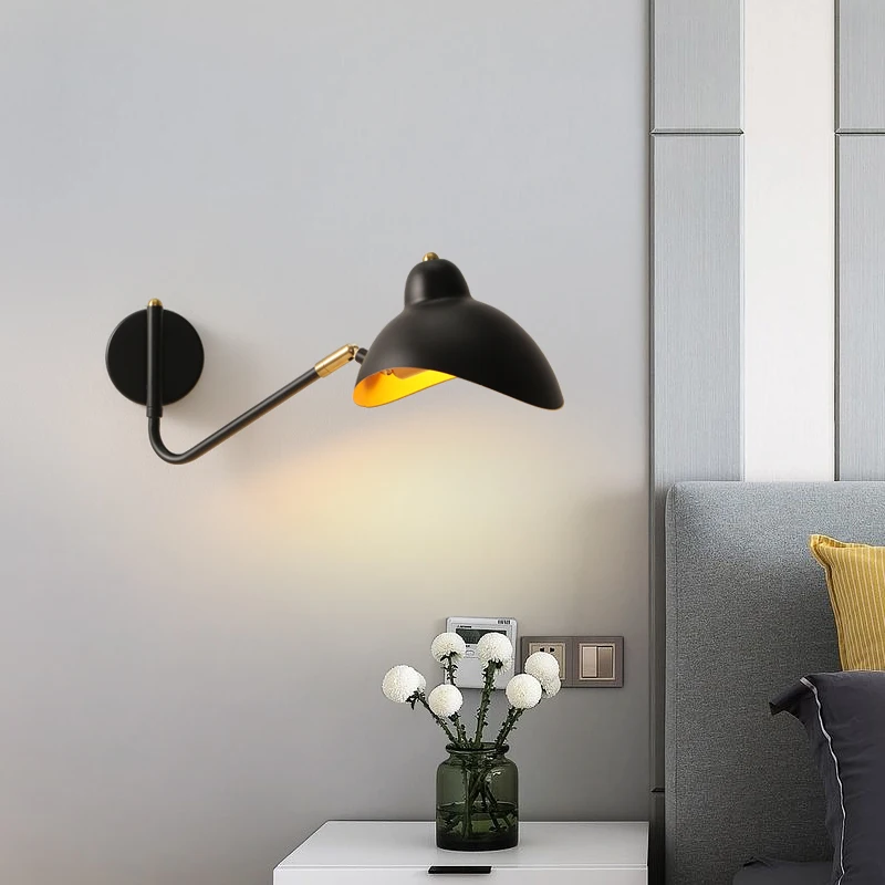 

Bedroom Bedside Lamp Modern Simple Creative With Plug Line Lamp Nordic Study Studio Long Arm Left And Right Rocker Wall Lamp