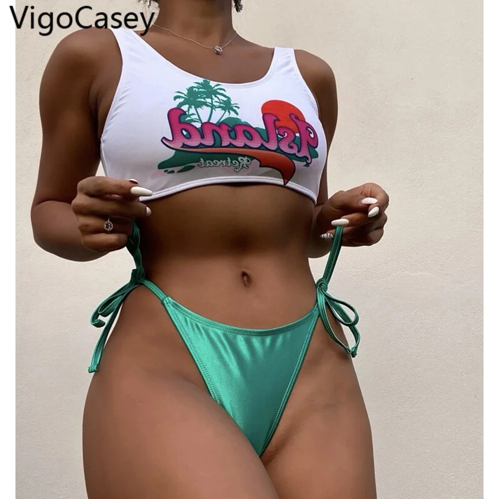 

VigoCasey Sexy Strapped Bikini Set Swimwear Women 2022 High Cut Tied Thong Swimsuit Push Up Biquini Summer Beach Bathing Suit