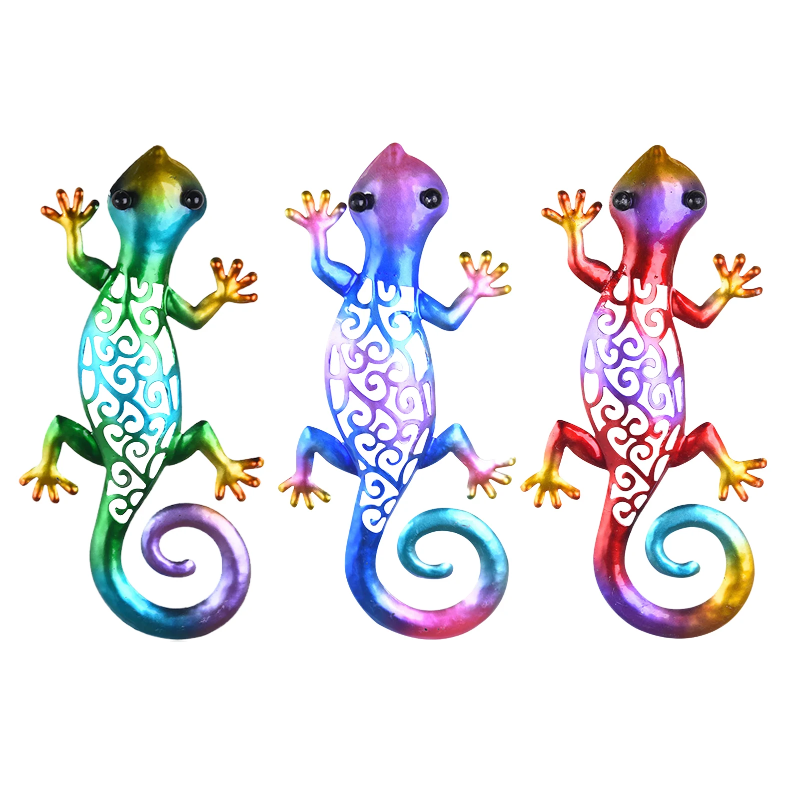 

3pcs Craft Home Decor Gift Wall Art For Kids Yard Statues Easy Install Durable Fence Metal Gecko Cute Outdoor Hanging Window