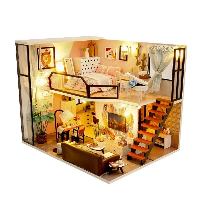 

Villa Doll House Furnitures Set Diy 3D Wooden Miniaturas Assemble Dollhouse Toys for Children Birthday Gifts