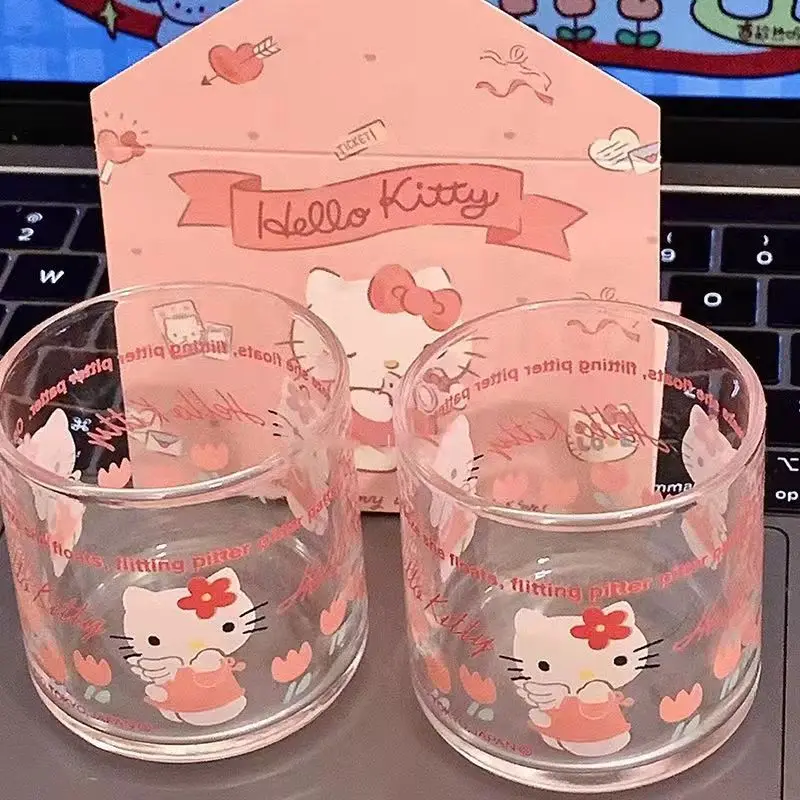 

Cute Hello Kitty Glass Cup Milk Glass Girl Water Glass Summer Juice Glass Small Wine Glass Dessert Cup Girly Heart Coffee Cup