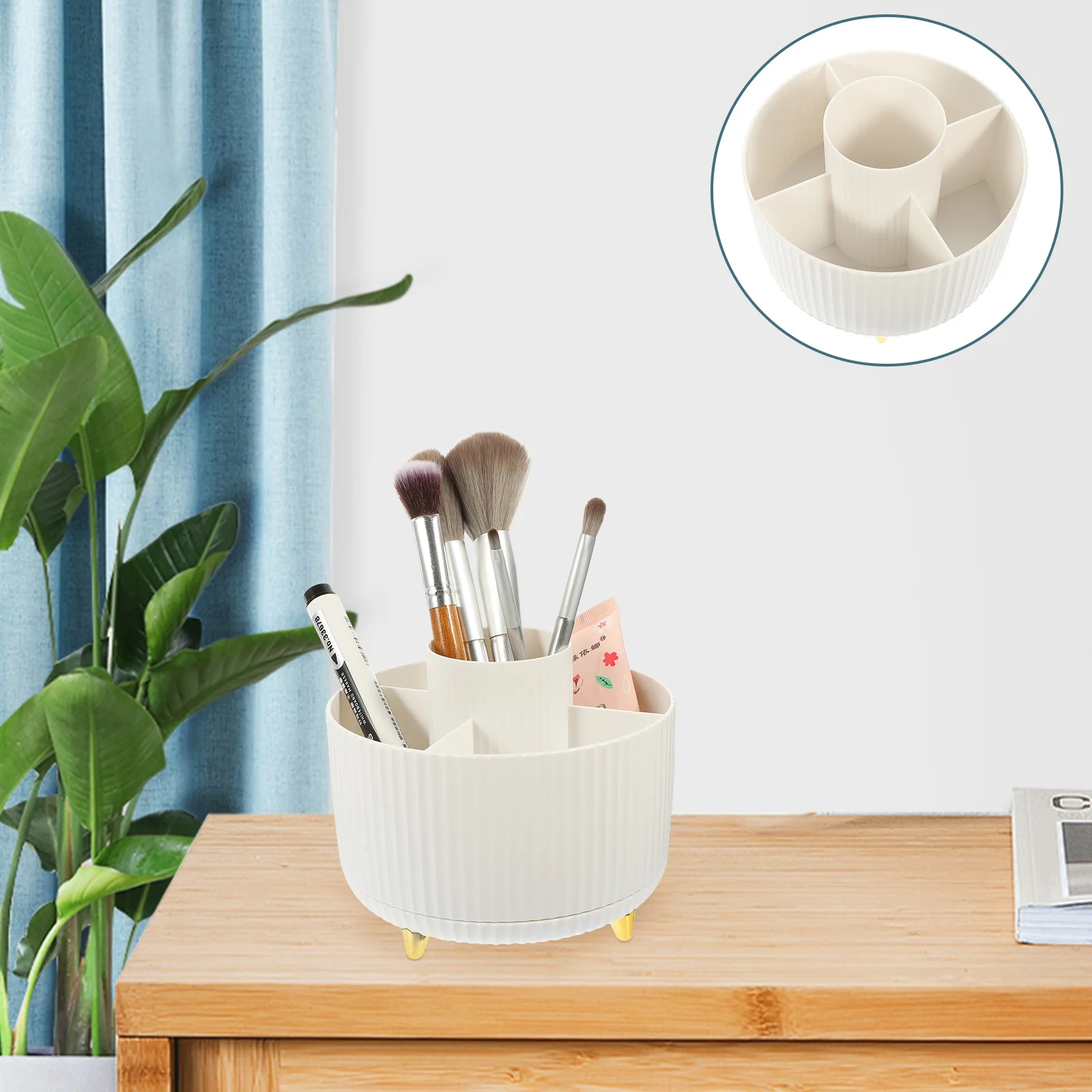 

Holder Organizer Brushpen Storage Makeup Rotating Desktop Desk Cosmeticstationery Tabletop Container Box Office Compartments