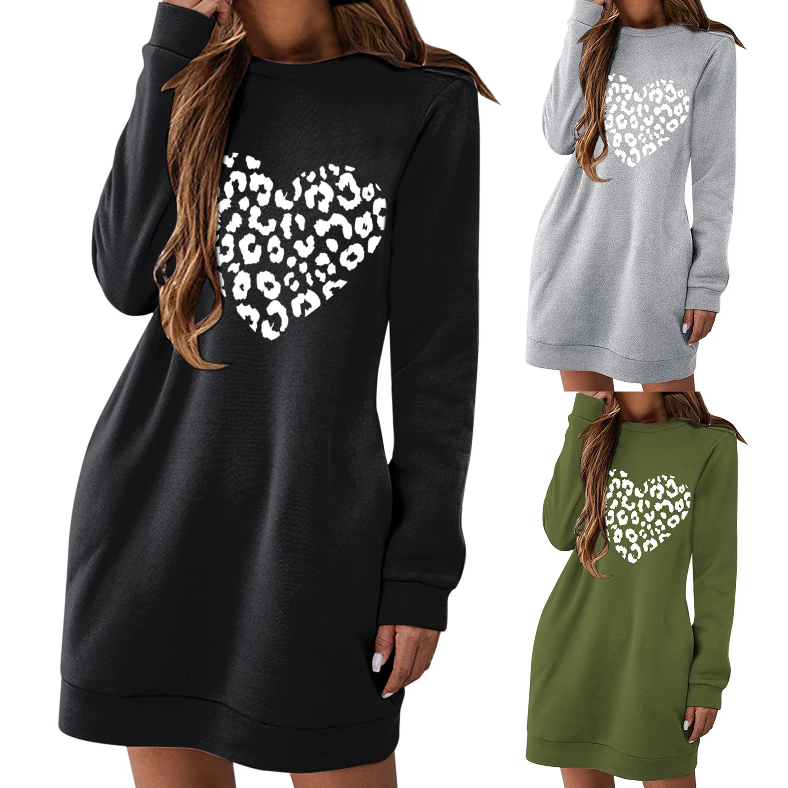 

Womens Casual Dresses Round Neck Lightweight Sweatshirt Long Sleeve Sweatshirt Love Shirts Women Embroider Loose Casual Dresses