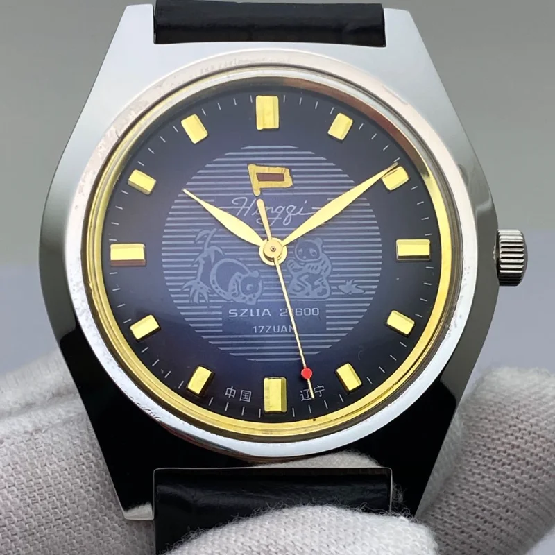 

Men's Watch HongQi Blue Panda Palette Dial Manual Mechanical Watch Chinese Watch