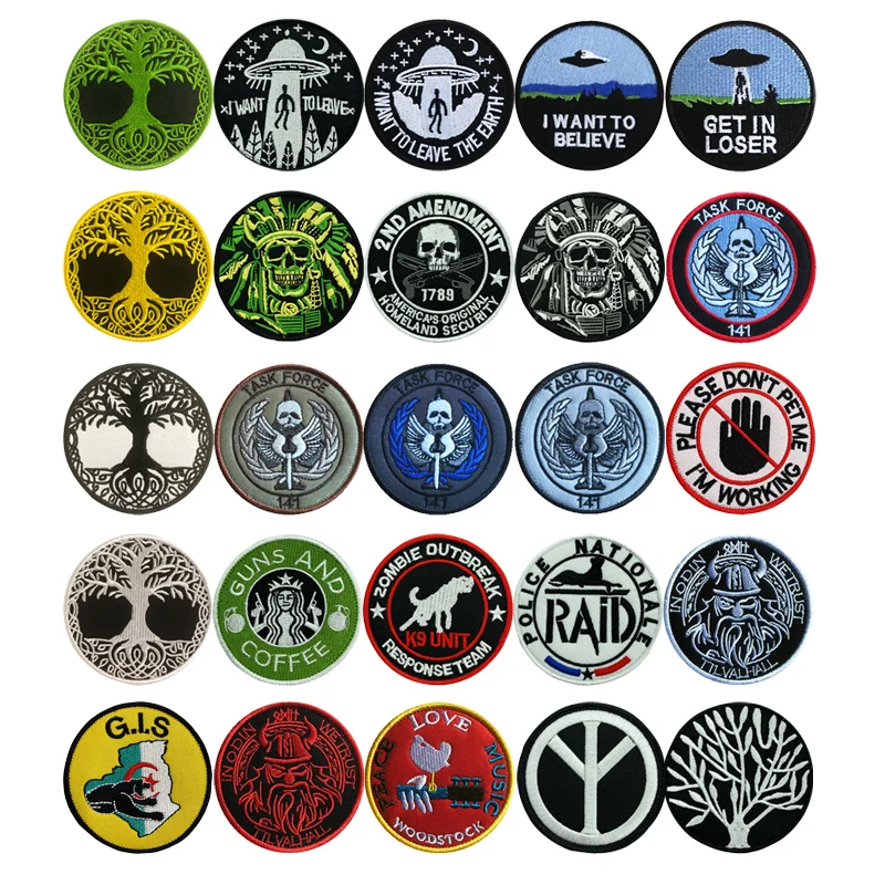 Coffee tree skull peace mix Patch Badges Round 3D Hook Loop Stickers military tactics Armband for Bags DIY Clothing Decoration