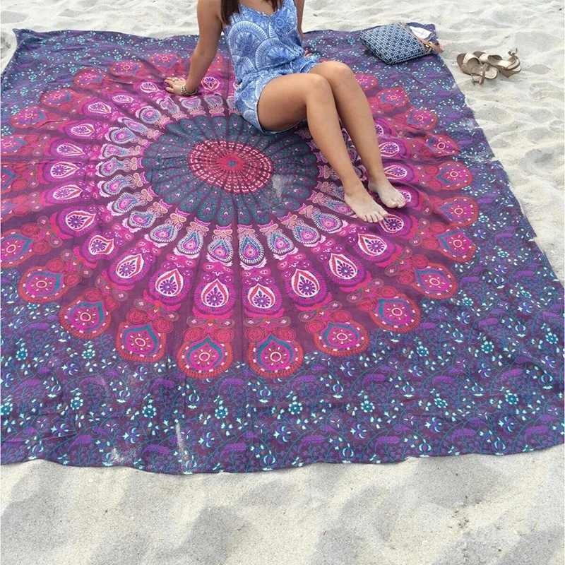 

Rectangle Round Ethnic Pattern Beach Towel Yoga Mat Chiffon Table Cloth Flowers Printed Beach Towels Summer Chiffon Large Adult