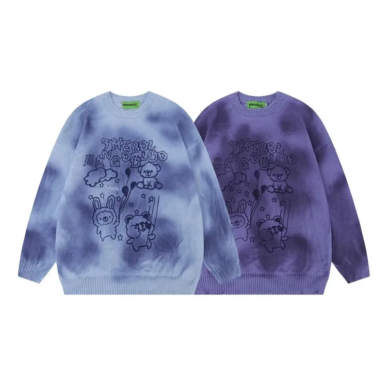 Модный вязаный свитер 2024 осенний новый стиль Харадзюку мультяшный граффити