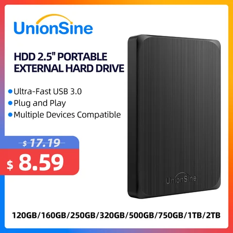 UnionSine HDD 2,5-дюймовый портативный внешний жесткий диск 1 ТБ/750 ГБ/500 ГБ/250 ГБ USB3.0 для хранения данных, совместимый с ПК, Mac, настольным компьютером, MacBook, ТВ