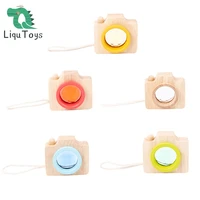 liqu wooden camera pretend time play with clear colorful kaleidoscope lenses