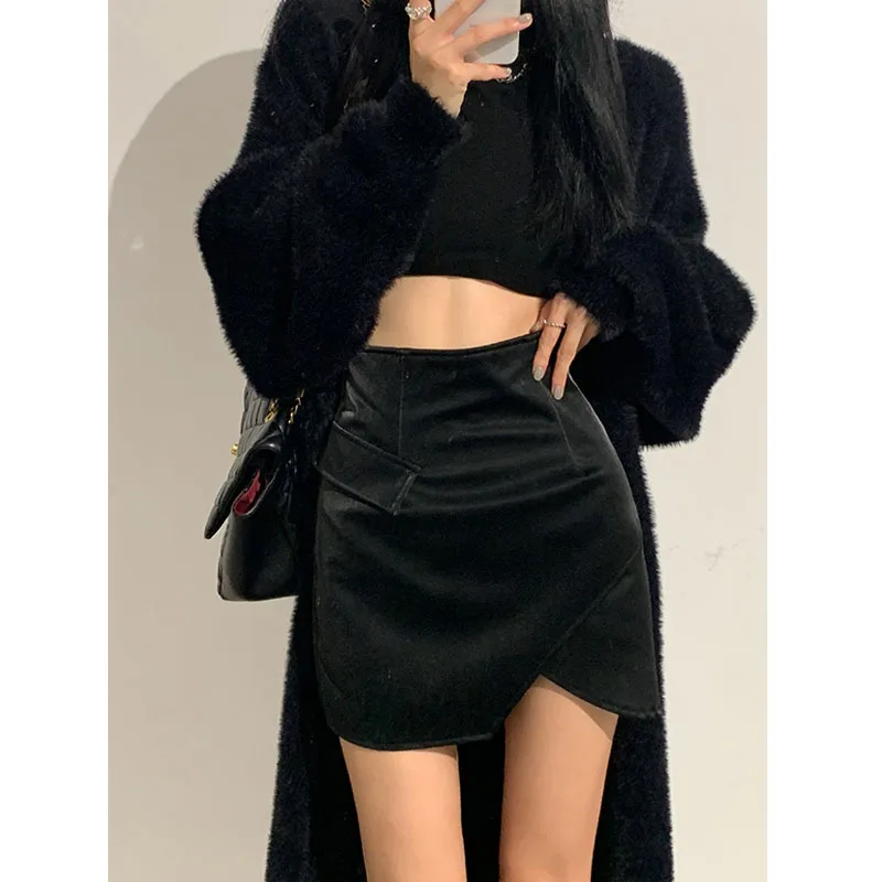 

Pure Color Irregular Front Split Skirt Autumn Winter 2022 New Fashion High Waist A-line Sexy Wrap Skirt RYXBSQ168