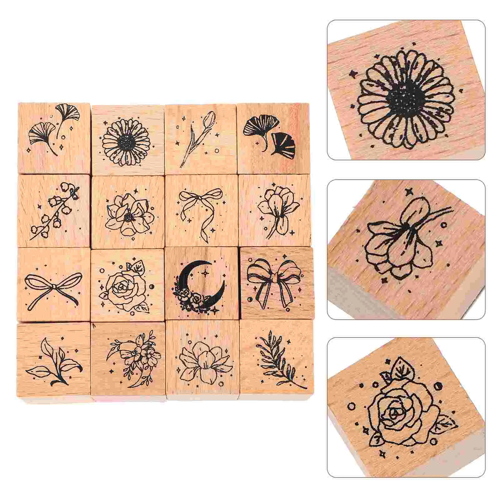 

16 Pcs Stamp Journal DIY Scrapbooks Decorative Stamps Ink Wooden Retro Crafting Stamper Child