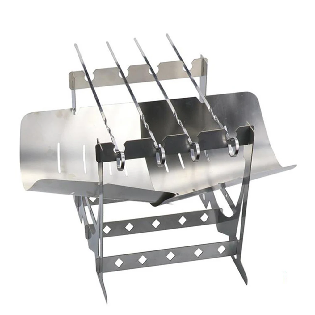 

Barbecue Grill Stainless Steel Foldable Grilling Net Firewood Stove with Ash Tray Outdoor BBQ Cooking Gifts for Picnic