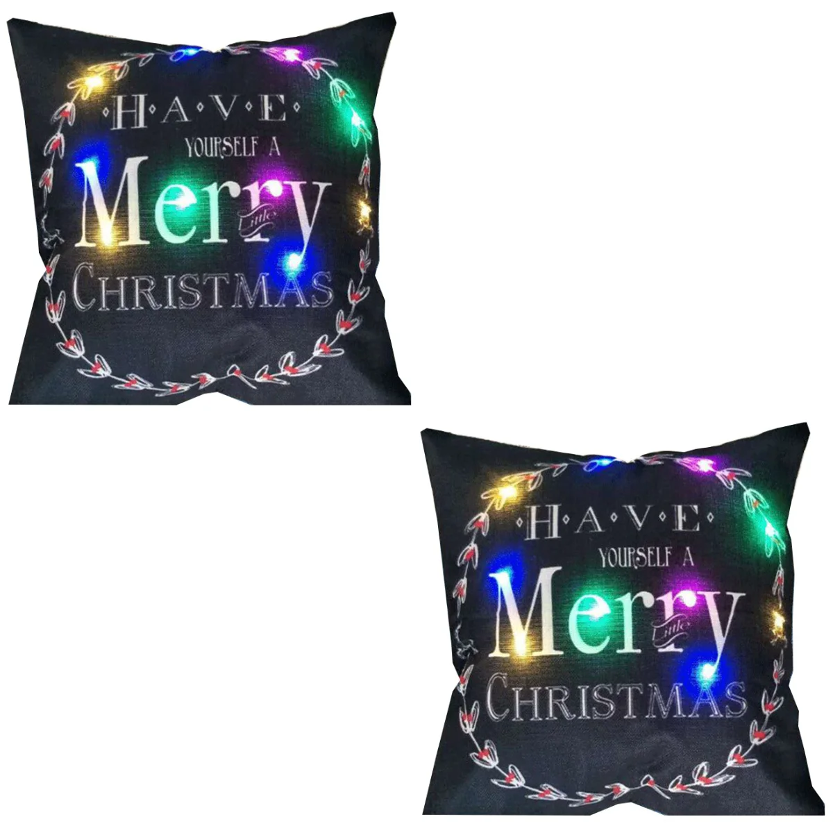 

2pcs Christmas Throw Pillow Covers with LED Lights Linen Picturesque Light Christmas Series Cushion Cover Cases For Home
