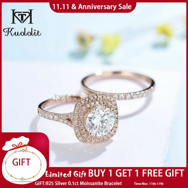 

Kuololit 2CT Round Moissanite 18K 14K 10K Rose Gold Set Ring for Women 8.0mm D/VVS Luxury Set Ring for Engagement Wedding Band