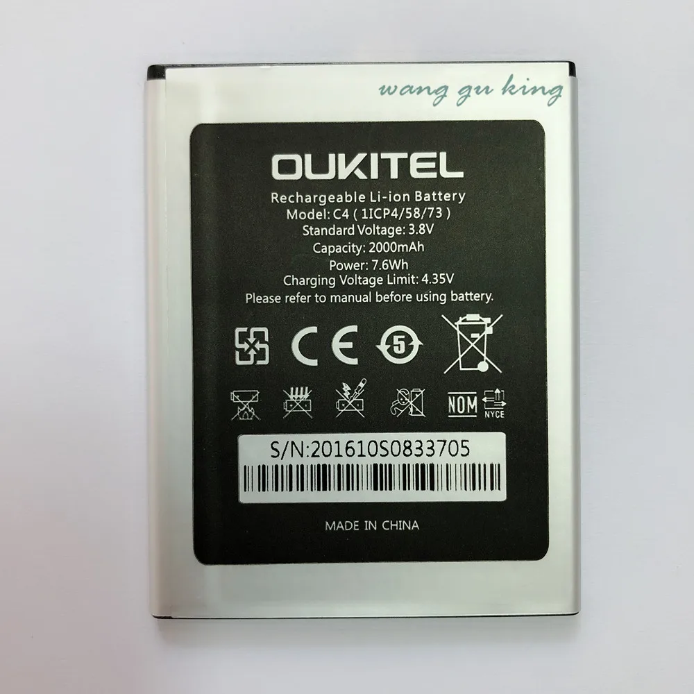 

100% New For Oukitel C4 Battery 2000mAh Bateria Batterie Batterij Accumulator Oukitel C4 Mobile Phone +track code