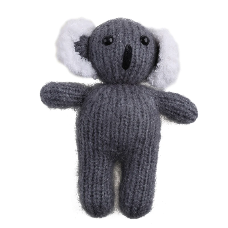

2 Pieces Newborn Infant Knitted Beanie Hat with Stuffed Animal Koala for Doll Toy Set Baby Bonnet Cap Photography Prop