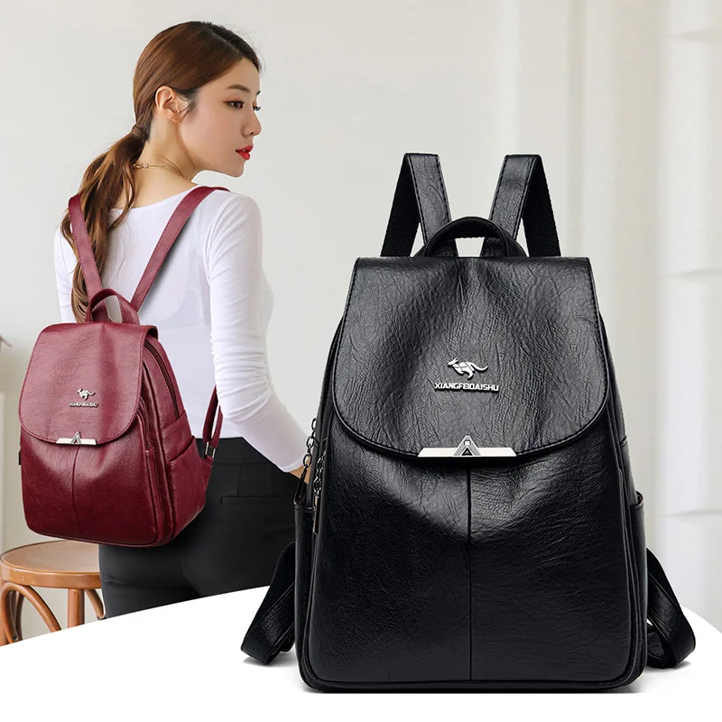 

2023 New Soft PU Leather Backpack Women Anti-theft Travel Backpack High Capacity School Bags for Teenage Girls Shoulder Bags