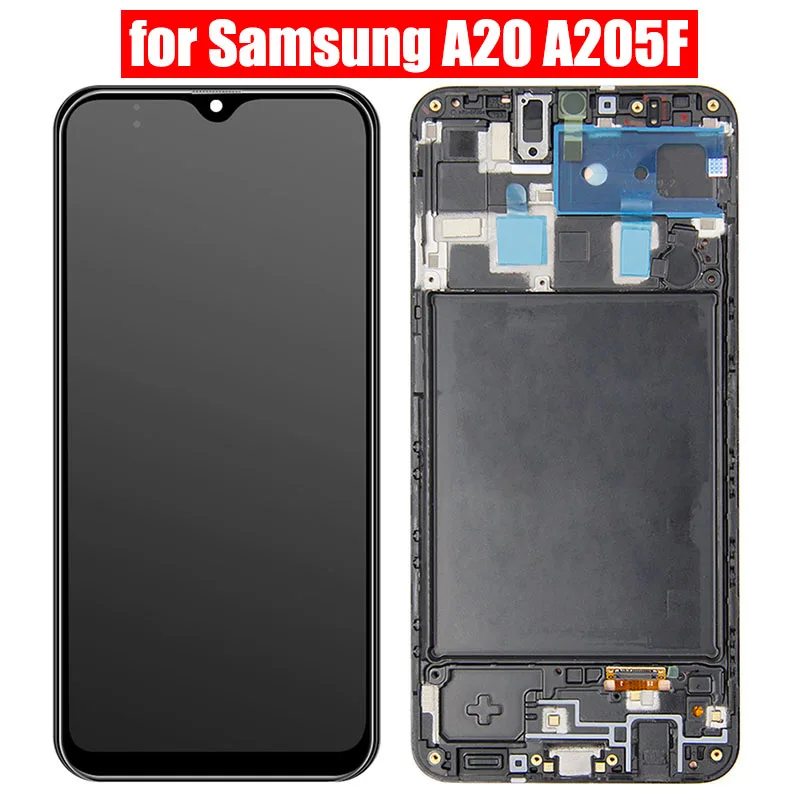 

For Samsung Galaxy A20 LCD Display Pantalla Touch Panel Digitizer Assembly For Samsung A20 A205 SM-A205F A205FN LCD Screen Frame