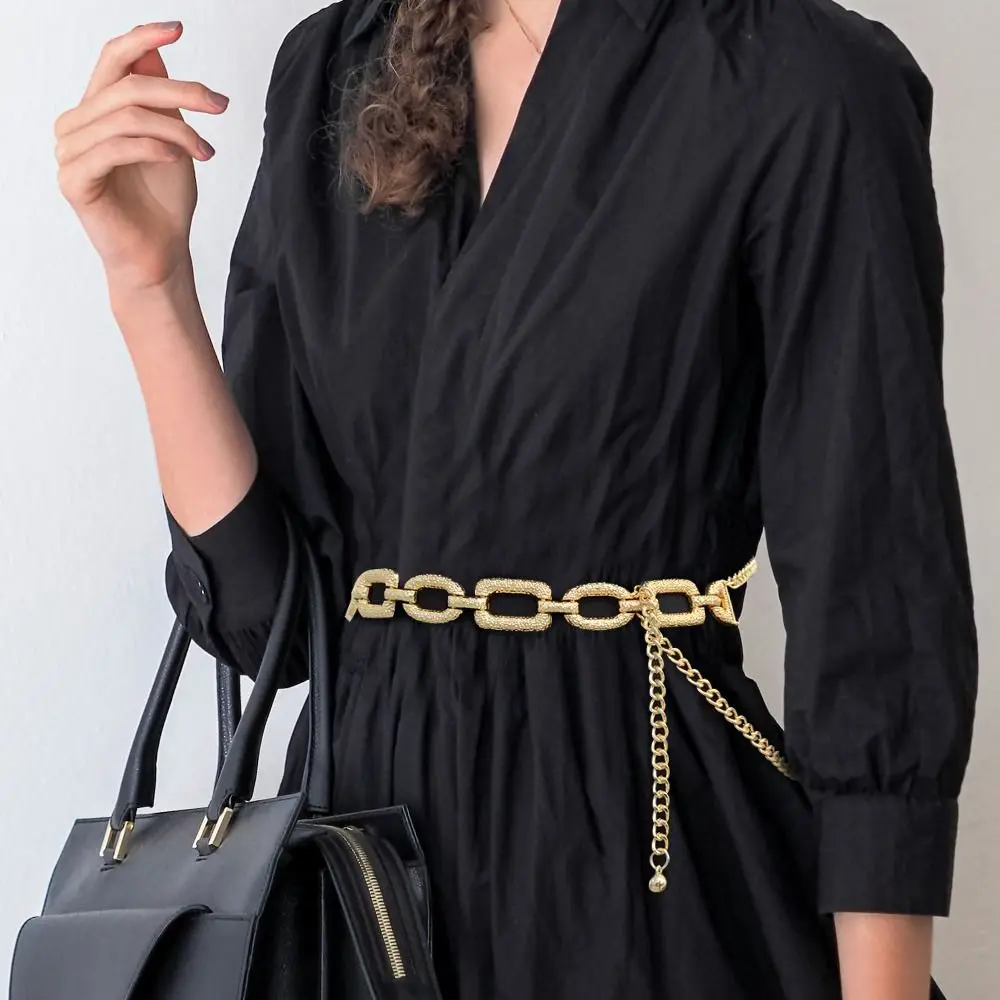 Fashion Luxury Design Casual Slim Fit Trouser Dress Belts Waist Strap Metal Waistband Gold Chain Belt