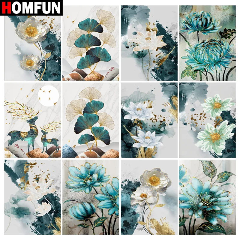 

HOMFUN 5D DIY Diamond Embroidery Full Display "Scenery Flower Lotus" Diamond Painting Square/Round Rhinestones Decor Art