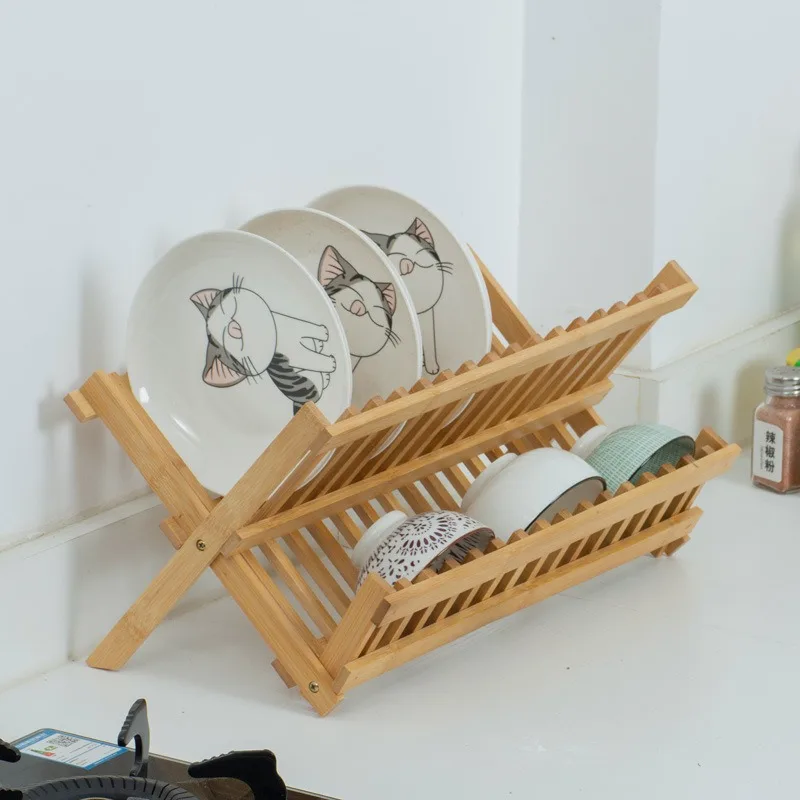 Сушилка для посуды складной бамбуковый держатель сушки подставка хранения