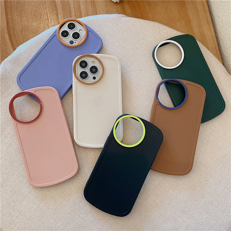 

New Simple Style Matte Cases Circle Camera Hole Silicone Macaron Phone Case For iPhone 7 8 plus x xr xs max 11 12 13 Pro Max