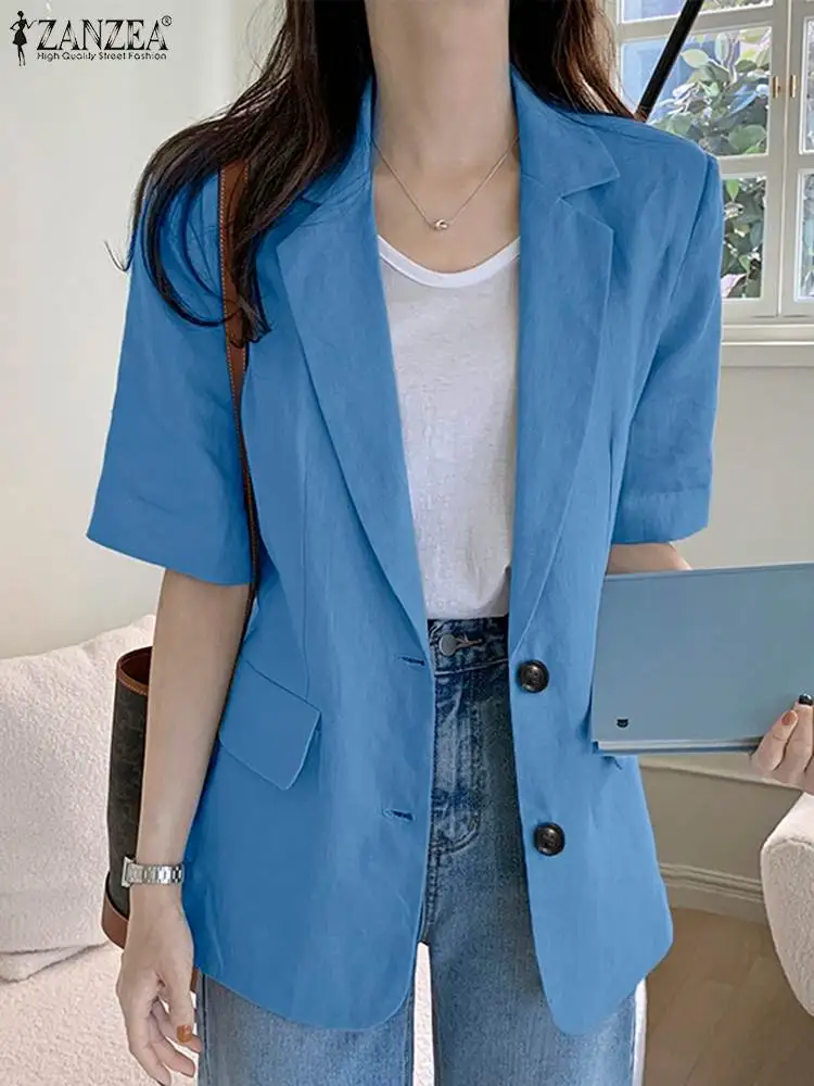 

Женский Повседневный Блейзер ZANZEA, корейская мода, костюмы с коротким рукавом и пуговицами, Официальный пиджак с английским воротником, офисный костюм для отдыха, пальто