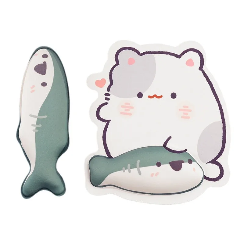 Коврик для мыши на запястье с милым мультяшным котом рыбкой клавиатурой