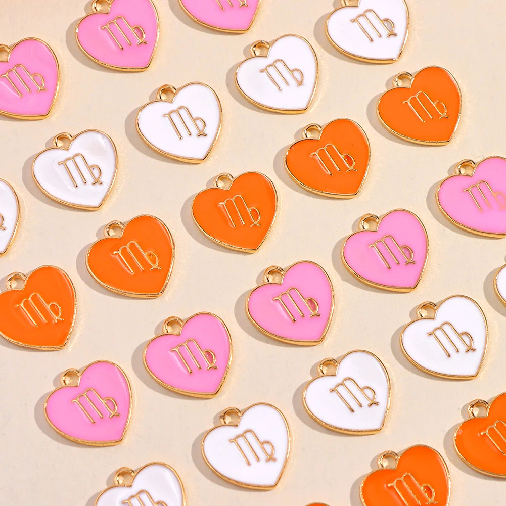 

10Pcs Candy Color Enamel Love Heart Charms For Bracelets Necklaces Making Constellation Virgo Charms DIY Jewelry Drop Shipping