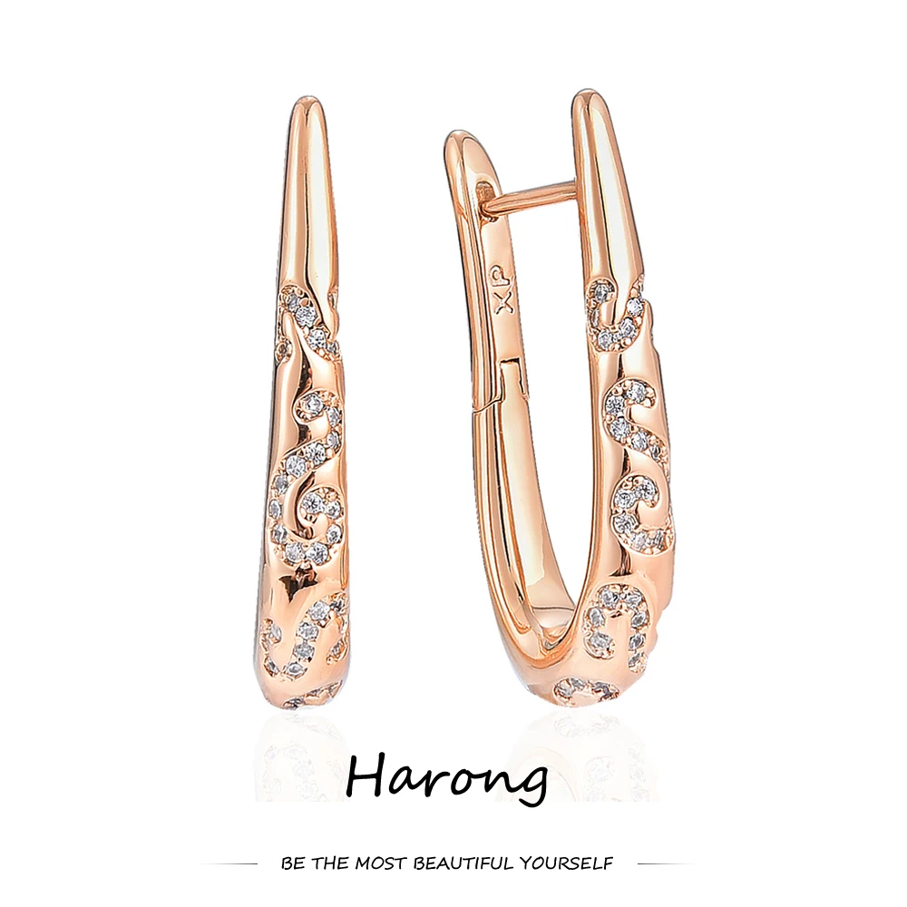 

Harong Rose Gold Color Copper Earrings Sparkling Inlaid Crystal Luxury Women's Wedding Jewelry Accessories Gift for Trendy