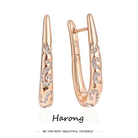 harong rose gold color copper earrings sparkling inlaid crystal luxury womens wedding jewelry accessories gift for trendy
