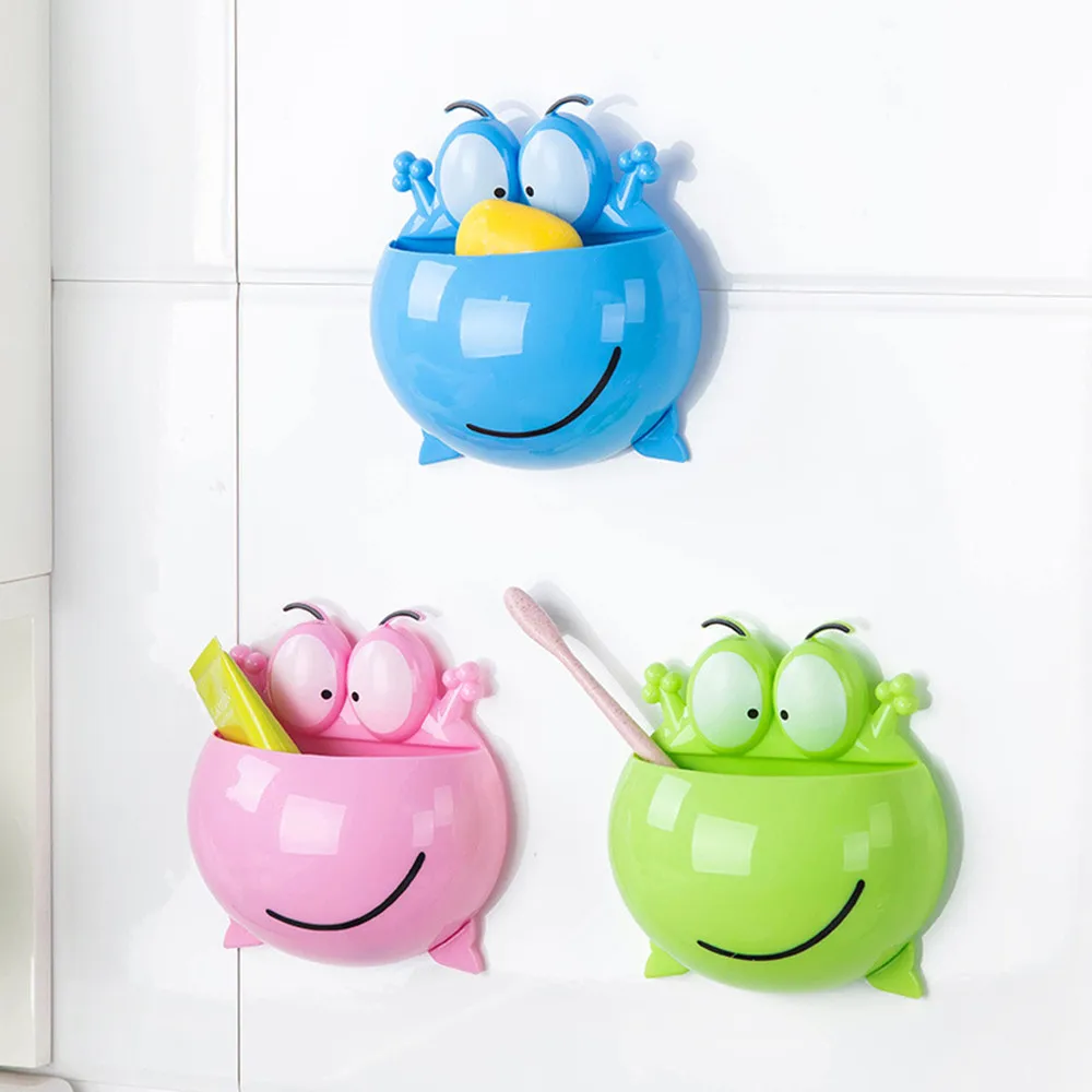 

Frogs Cute Cartoon Home Bathroom Toothbrush Holder Wall Mount Suction Cup Toothpaste Storage Rack Toothbrush Rack Children &e