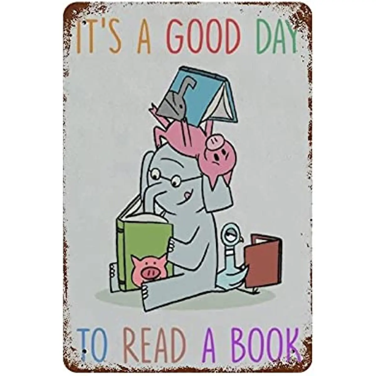 

Retro Wall Decorations Iron Paintings of Elephants and Pigs Book Lovers Retro Tin Signs Metal Posters Metal Tin Signs