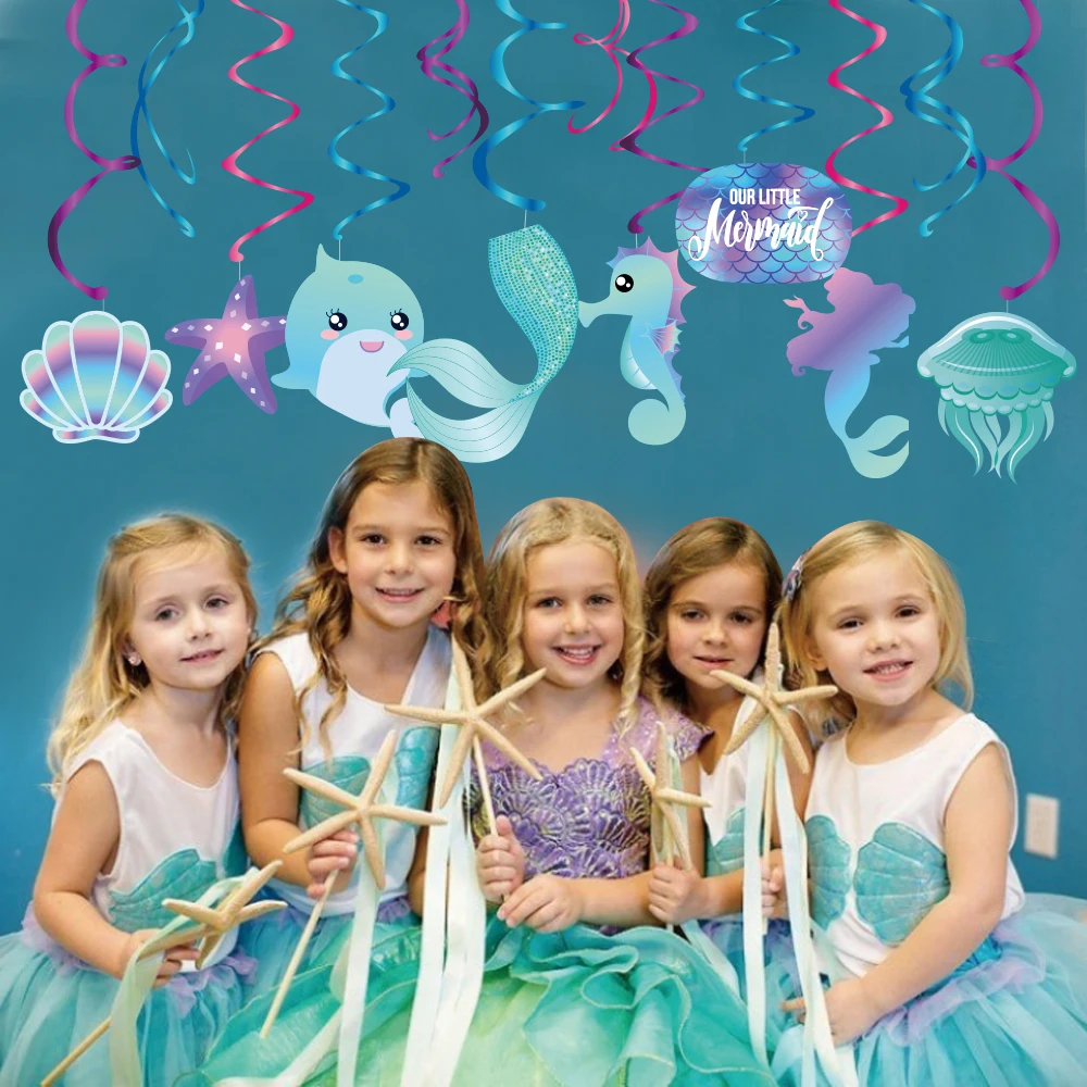 

30pcs Sweet Cartoon Sea Mermaid Dolphin Birthday Party Wall Ceiling Hanging Swirls Wild ONE Baby Shower Party DIY Decoration