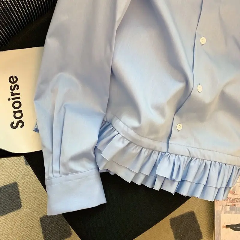 Женская Однотонная рубашка с отложным воротником Повседневная стильная блузка