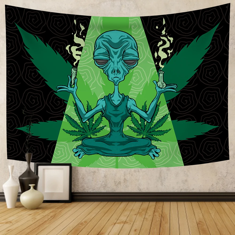 

Magical Trippy Psychedelic Tapestry Cool Alien Weed Tapestry Wall Hanging Hippie Art Home Decoration Dorm Decor for Living Room