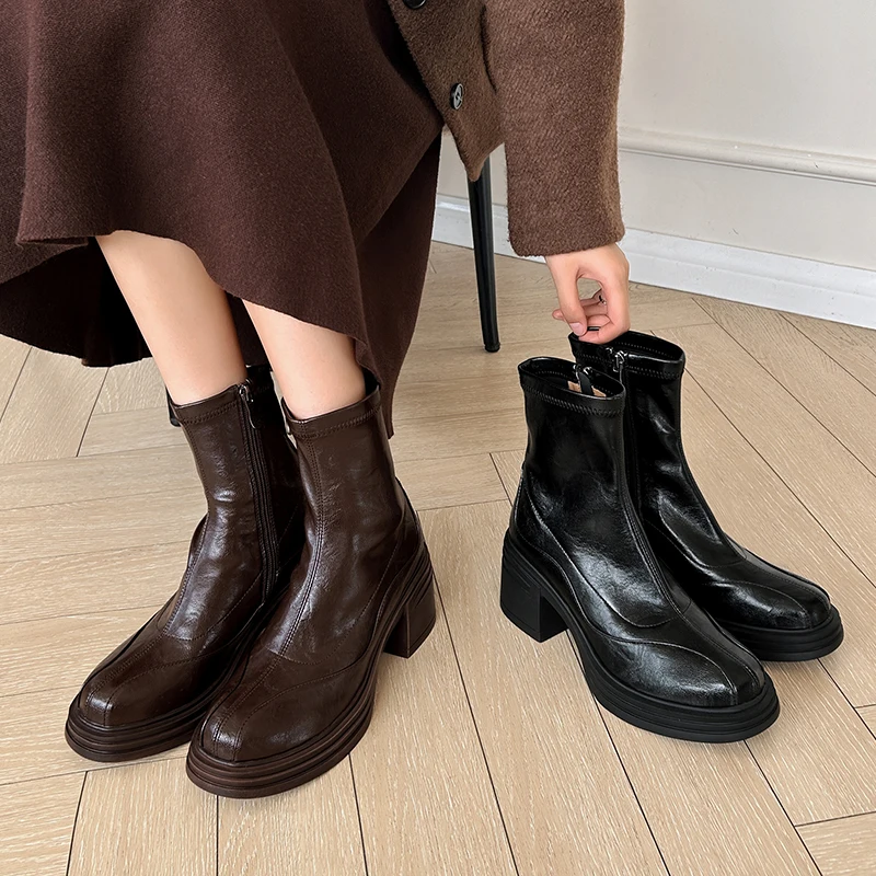 Женские ботинки на платформе и квадратном каблуке модные ботильоны высоком с
