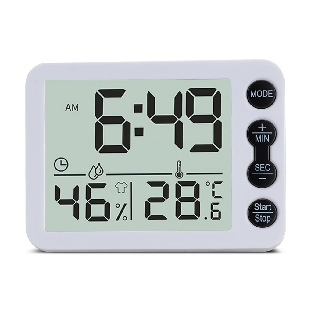 

Electronic Bedroom Digital Snooze Clock Temperature Humidity Meter Kitchen Baking LCD Screen Timer Alarm