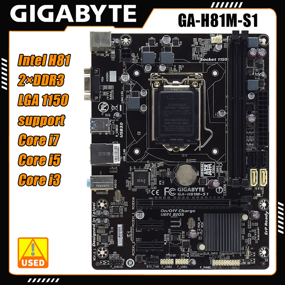 

Gigabyte H81M-S1 Motherboard Intel H81 Chipset Onboard Intel Gigabit LAN LGA 1150 CPU Socket Supports Intel 22nm Processor DDR3