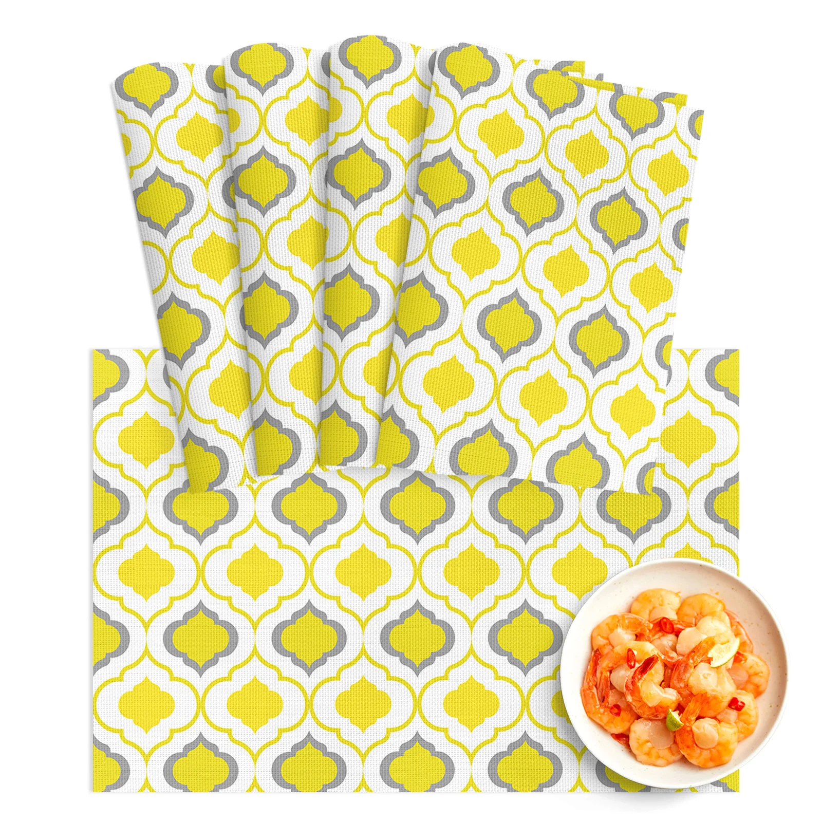 

4/6Pcs Table Mat Yellow Grey White Moroccan Bowl Pad Coaster Set PVC Dining Table Placemats Home Decoration Kitchen Accessories