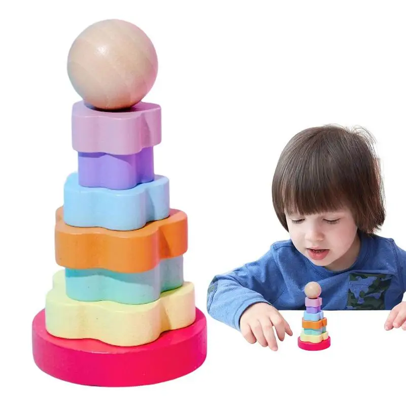 

Деревянные игрушки в форме цветка, разноцветная башня, здание, раннее образование, игрушки Монтессори, подарки