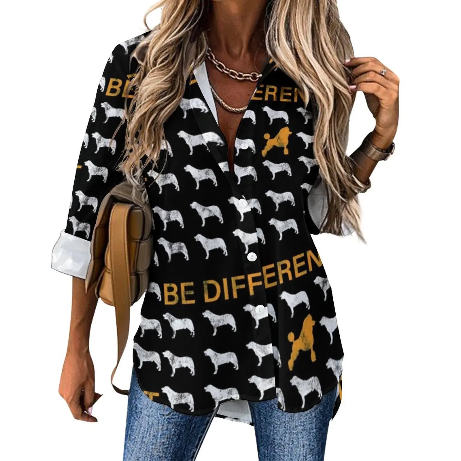 

Poodle Art Blouse Dog Breed Print Pretty Custom Casual Blouses Female Streetwear Shirts Autumn Long Sleeve Oversize Tops