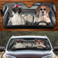 funny brittany spaniels driving wreath and eyeglasses dog family car sunshade brittany spaniel car window sun cover car windsh