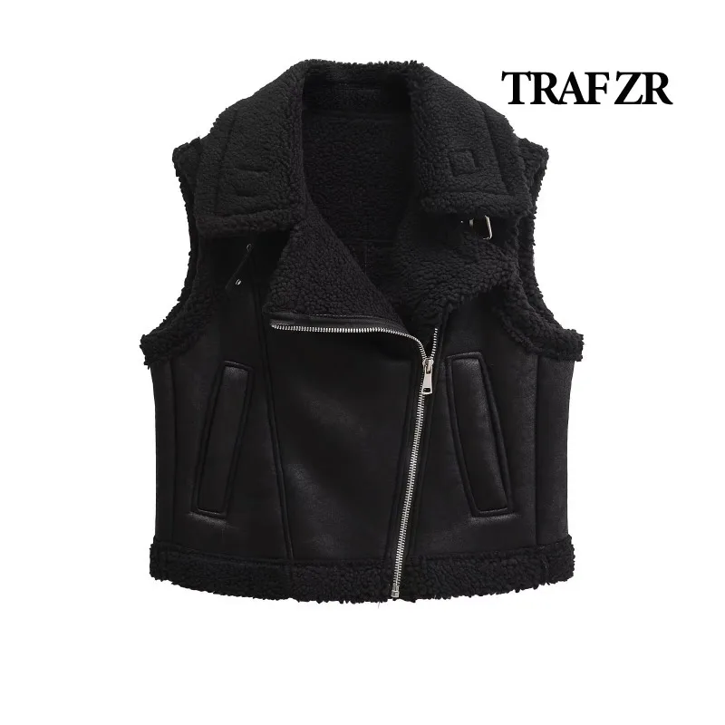 TRAF ZR Меховые жилеты Осенняя верхняя одежда Стеганый жилет Винтажный