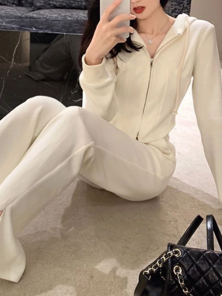 

Fashion Autumn Women's Tracksuit Casual 2 Pieces Set Zipper Hooded Sweatshirt and Long Pants Suit Female Elegant Hoodies Outfits