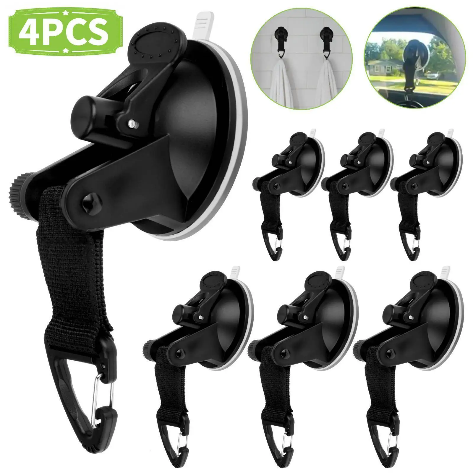 

4PCS Heavy Duty Suction Cup Tie Downs w/Hooks Lock Holder Set Car Awning Camping
