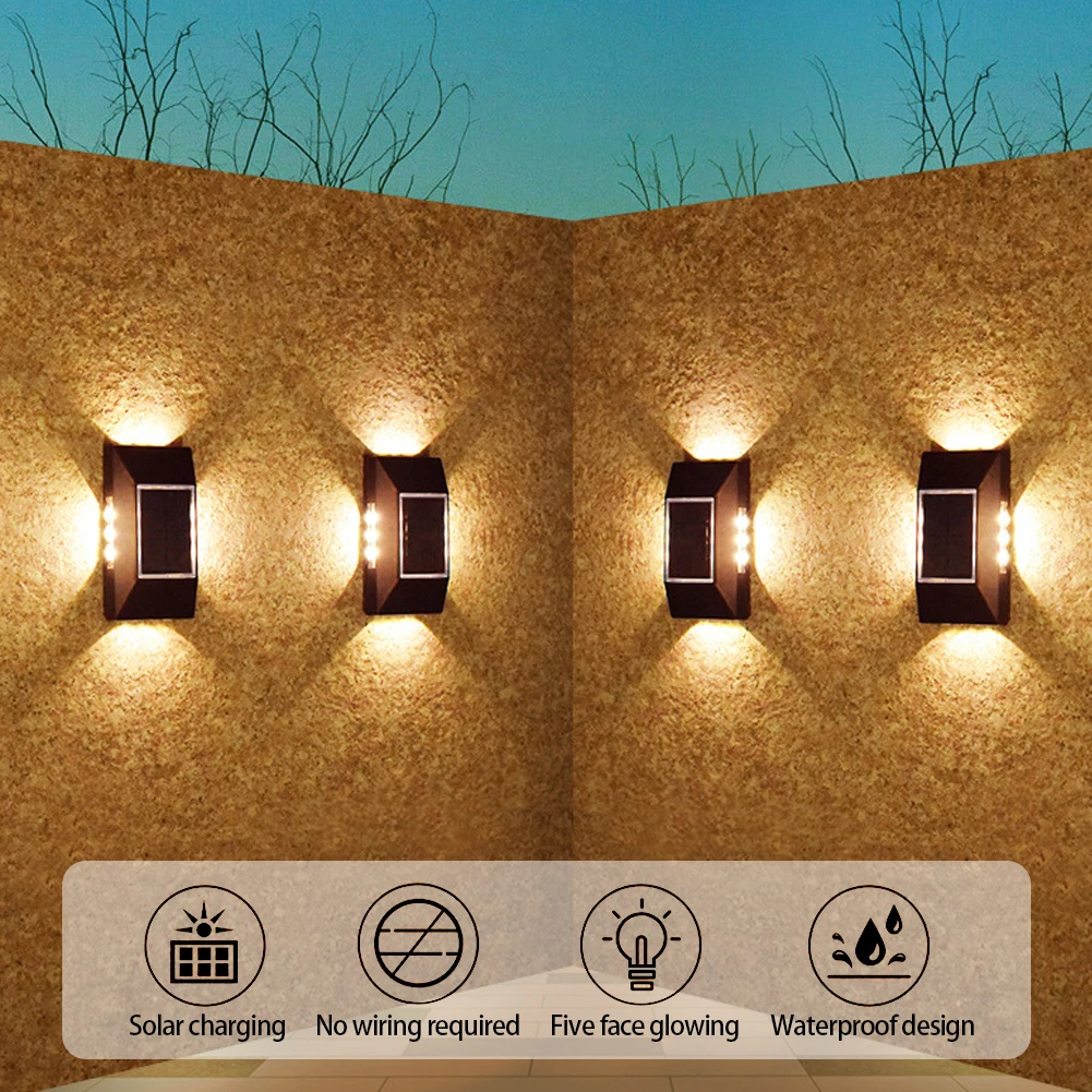 

New 6/12 LED Solar Wall Lights Garden Fence Waterproof Solar Led Light Up&Down Light Outdoor Solar Wall Street Decor Wall Lamp